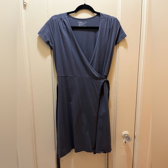 Pact Organic Cotton Short Sleeve Wrap Dress - Gray S - Picture 2 of 5